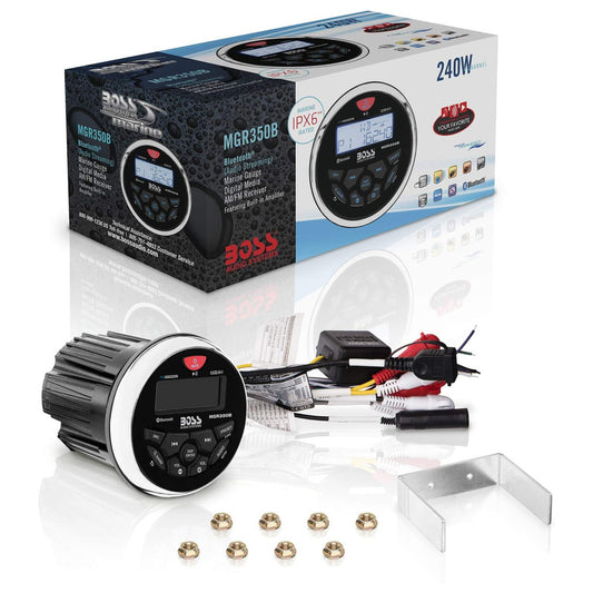 BOSS Marine Bluetooth Sound System – MGR350B + 4 × MR6B Black Speakers